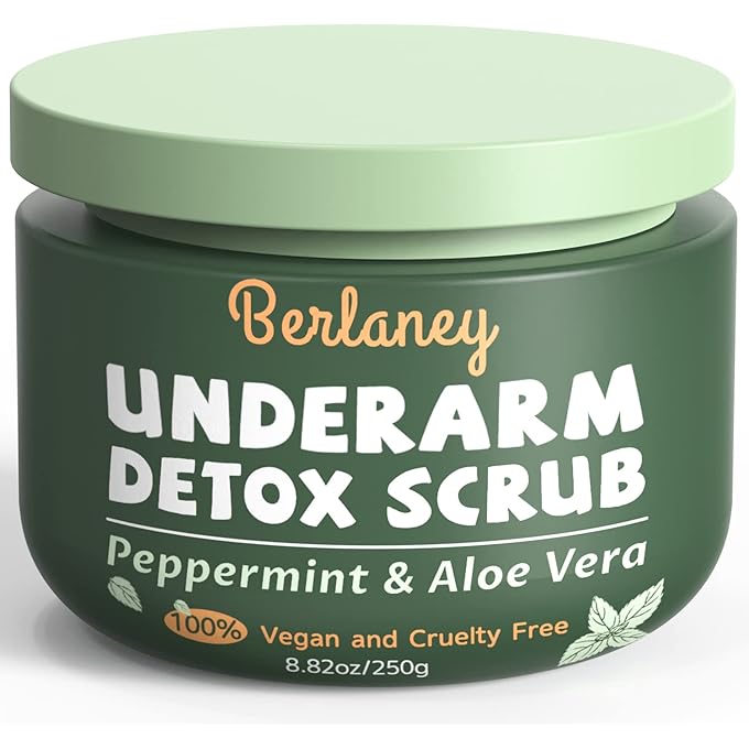 Berlaney Body Scrub and Armpit Detox Scrub 8.8 oz with Peppermint, Aloe Vera and Walnut Shell Powder, Underarm Scrub Helps on Removing Odor, Deep Cleanse & Exfoliating, for Legs, Knee, Feet, Hands Whole Body - Image 1